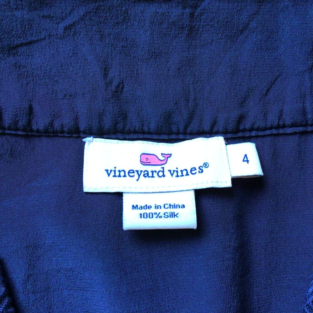 Vineyard Vines Navy Blue Long Sleeve Split V-Neck Blouse - Picture 4 of 4